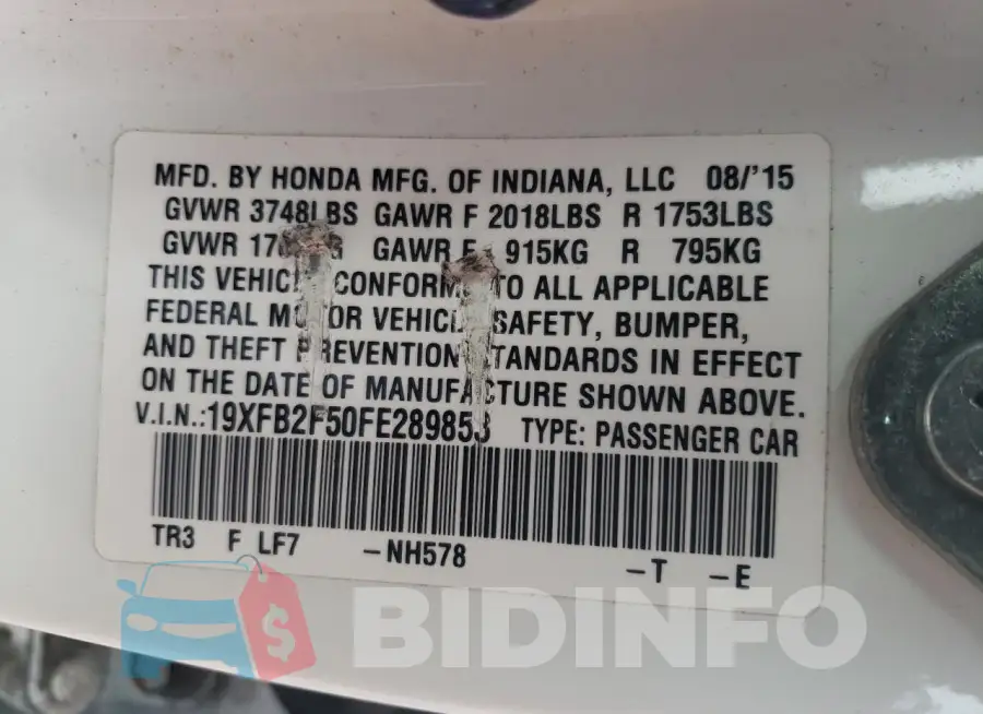 19XFB2F50FE289853 Photo# 13