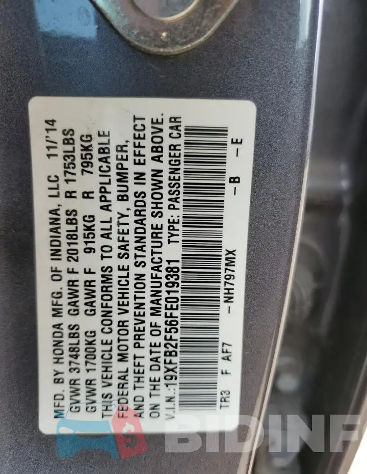 19XFB2F56FE019381 Photo# 13