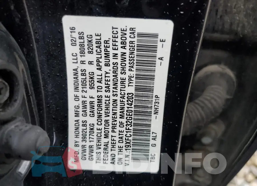19XFC1F32GE014203 Photo# 12
