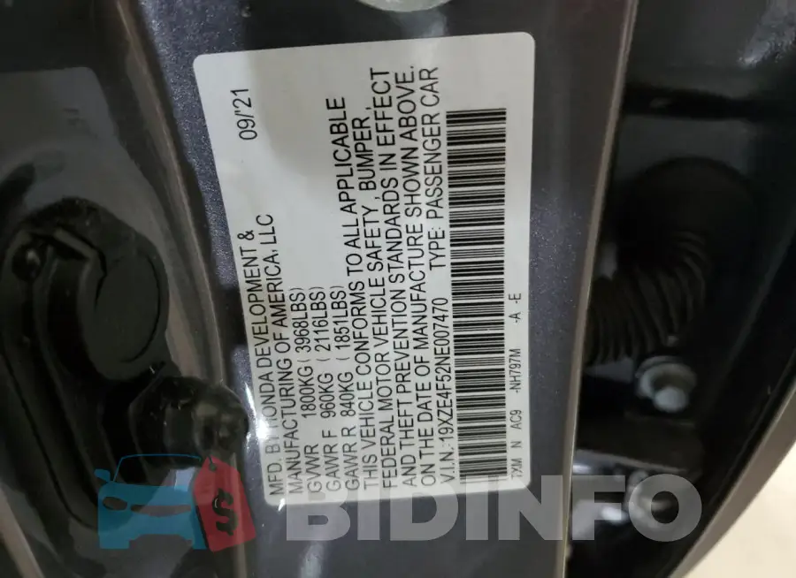 19XZE4F52NE007470 Photo# 12