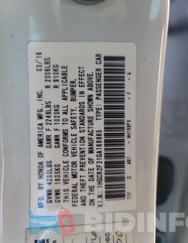 1HGCR2F31GA169885 Photo# 12