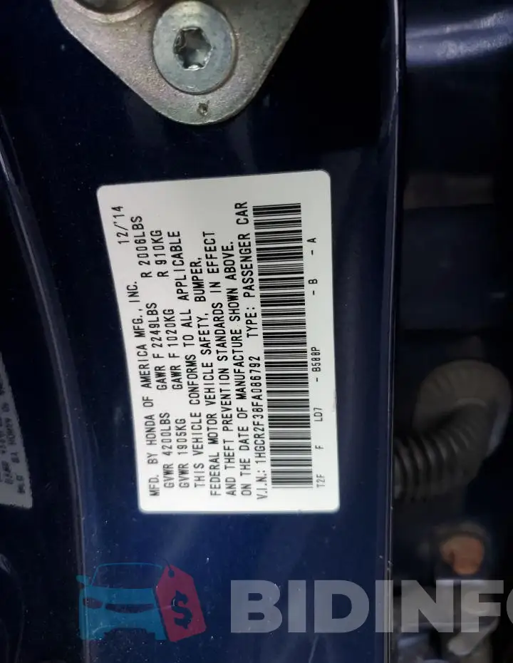 1HGCR2F38FA086792 Photo# 12