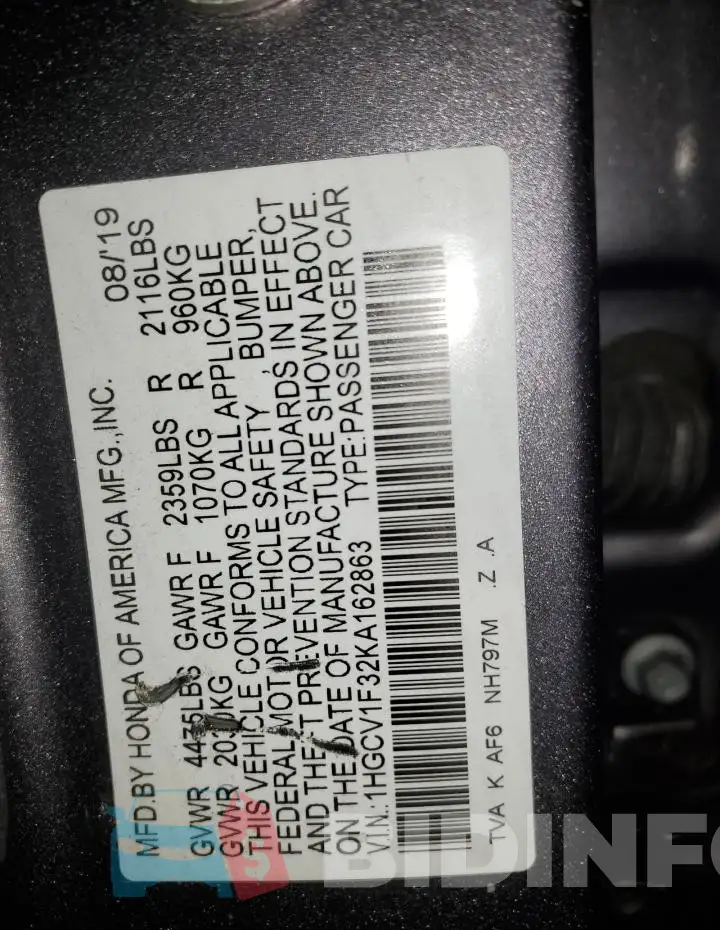 1HGCV1F32KA162863 Photo# 13