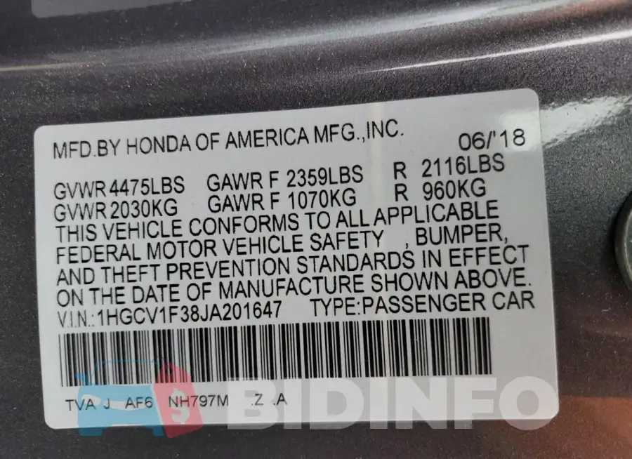 1HGCV1F38JA201647 Photo# 12