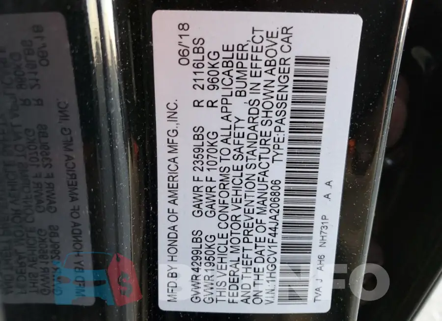 1HGCV1F44JA206806 Photo# 12