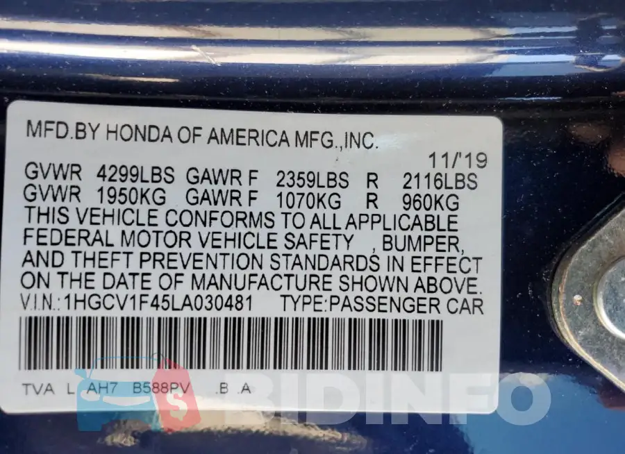 1HGCV1F45LA030481 Photo# 12