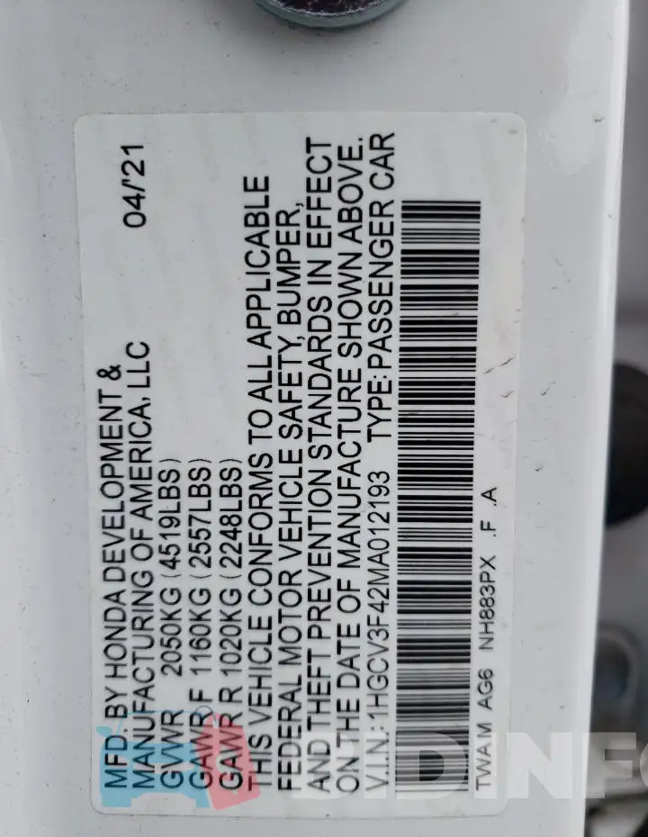1HGCV3F42MA012193 Photo# 13