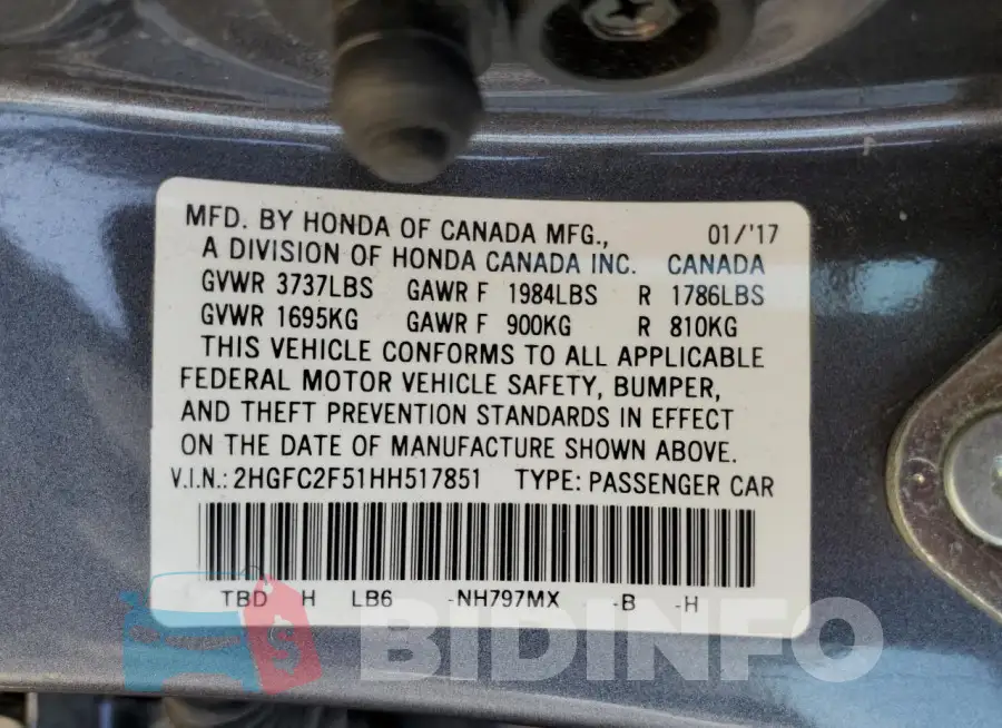 2HGFC2F51HH517851 Photo# 13