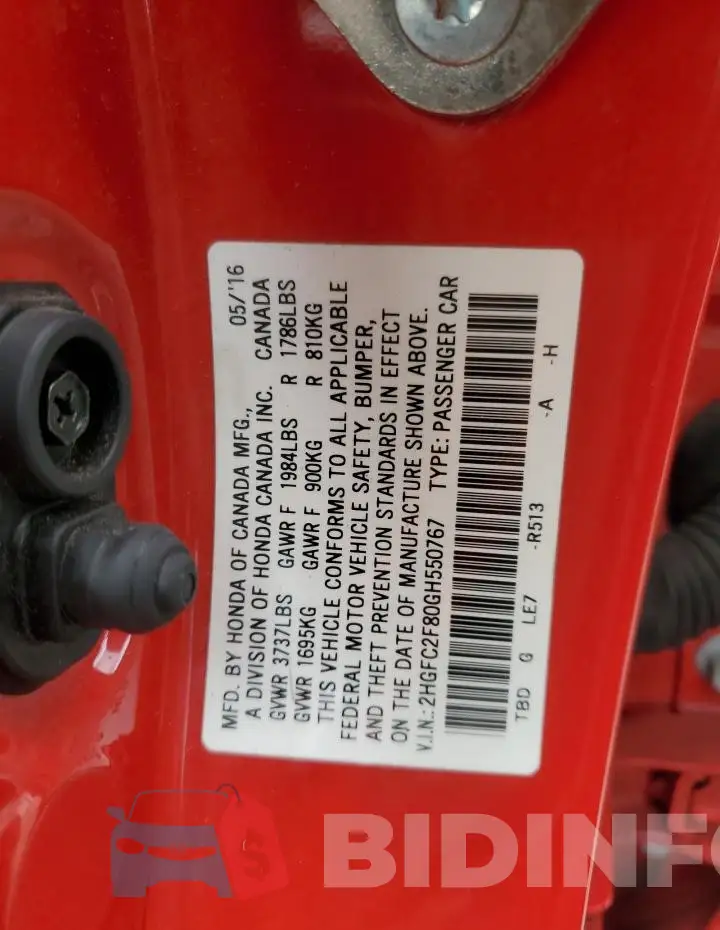2HGFC2F80GH550767 Photo# 12
