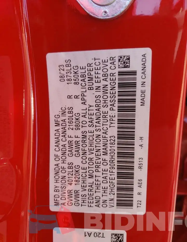 2HGFE1F90RH301823 Photo# 12