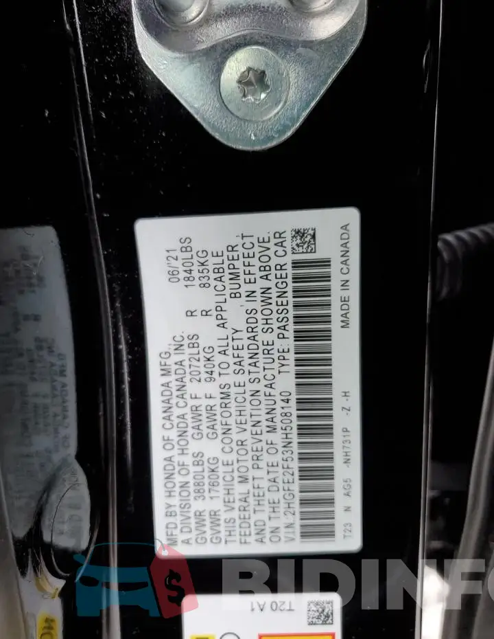 2HGFE2F53NH508140 Photo# 12