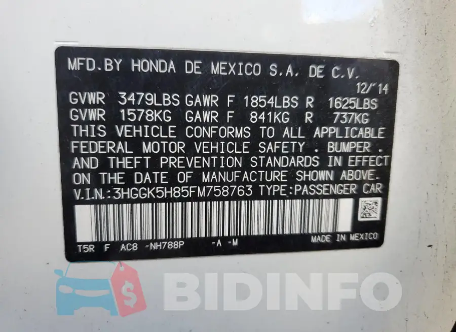 3HGGK5H85FM758763 Photo# 12
