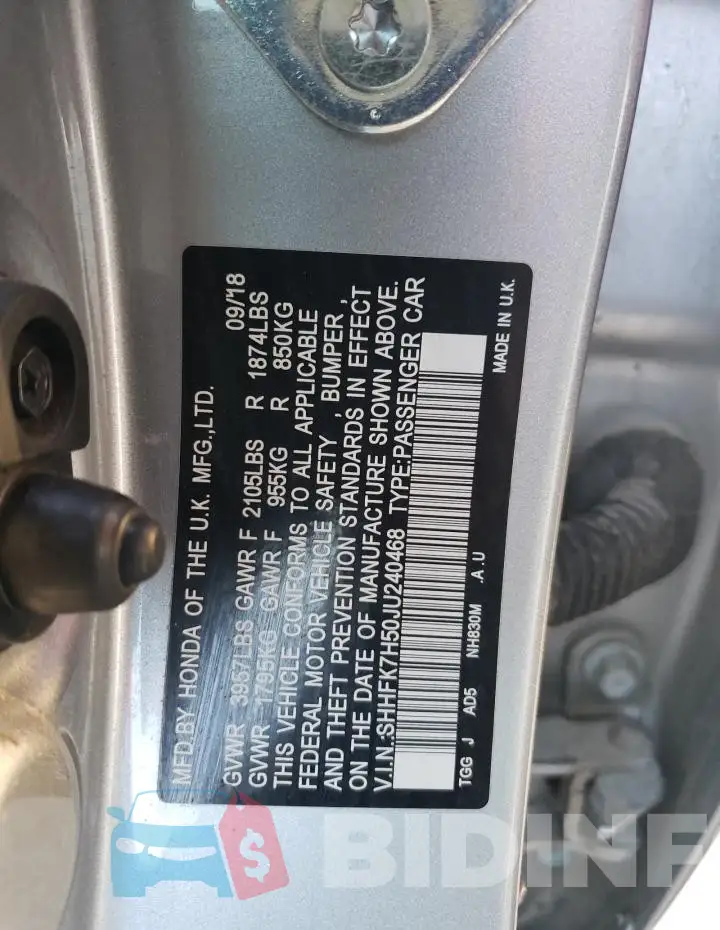 SHHFK7H50JU240468 Photo# 13