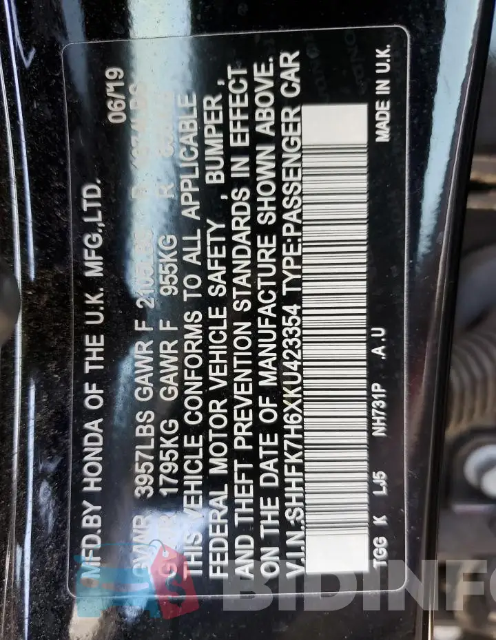 SHHFK7H6XKU423354 Photo# 12