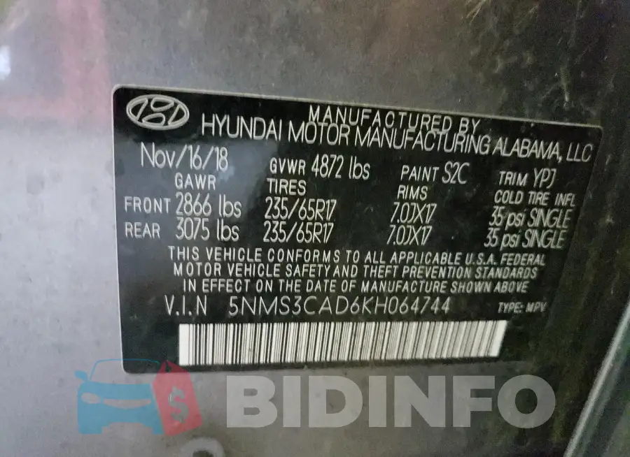 5NMS3CAD6KH064744 Photo# 12