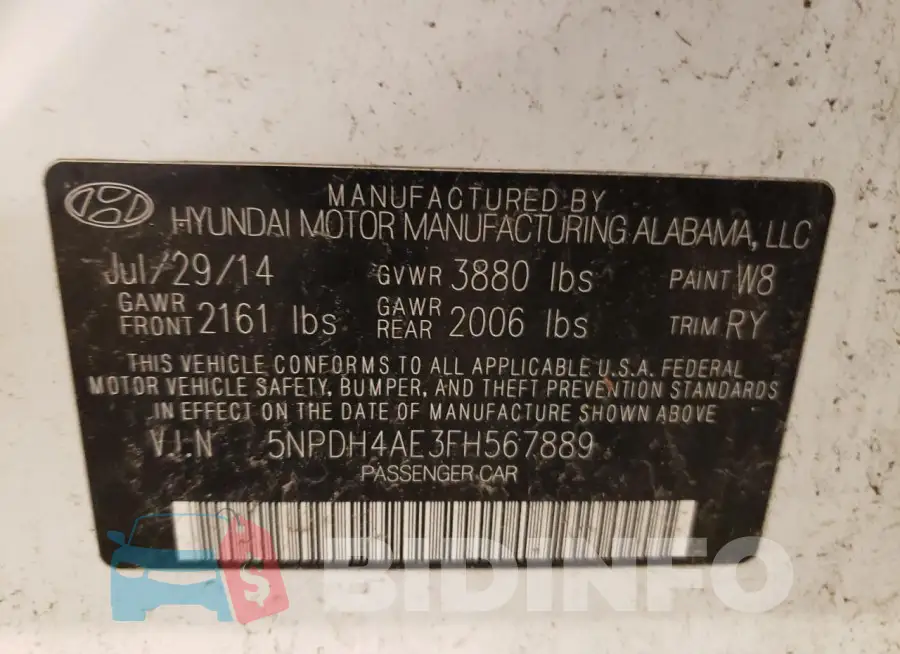 5NPDH4AE3FH567889 Photo# 12
