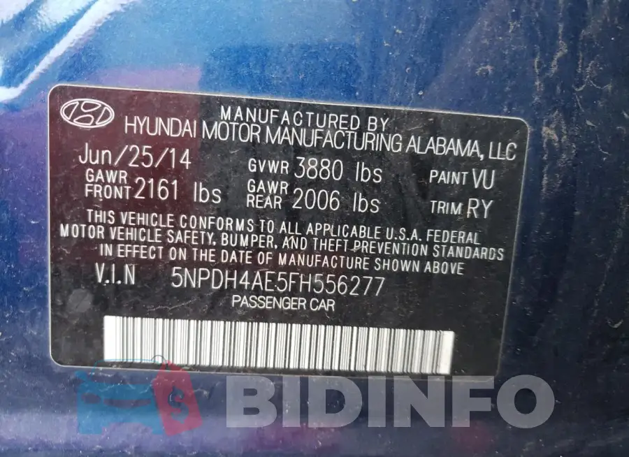 5NPDH4AE5FH556277 Photo# 12