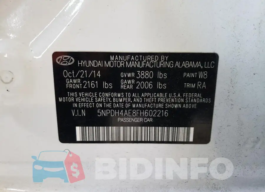 5NPDH4AE8FH602216 Photo# 12