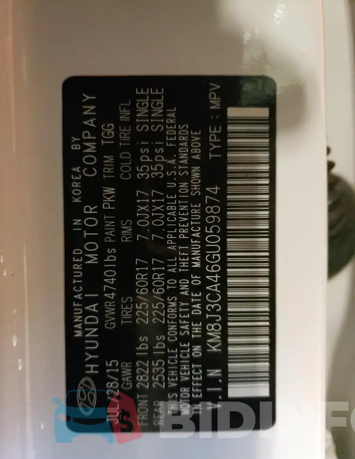 KM8J3CA46GU059874 Photo# 13