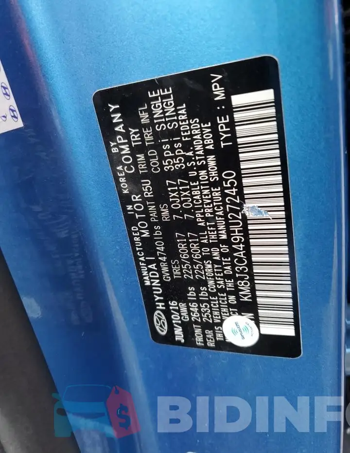 KM8J3CA49HU272450 Photo# 13