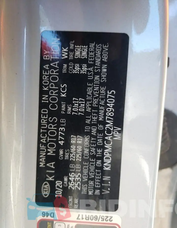 KNDPMCAC2M7894075 Photo# 13