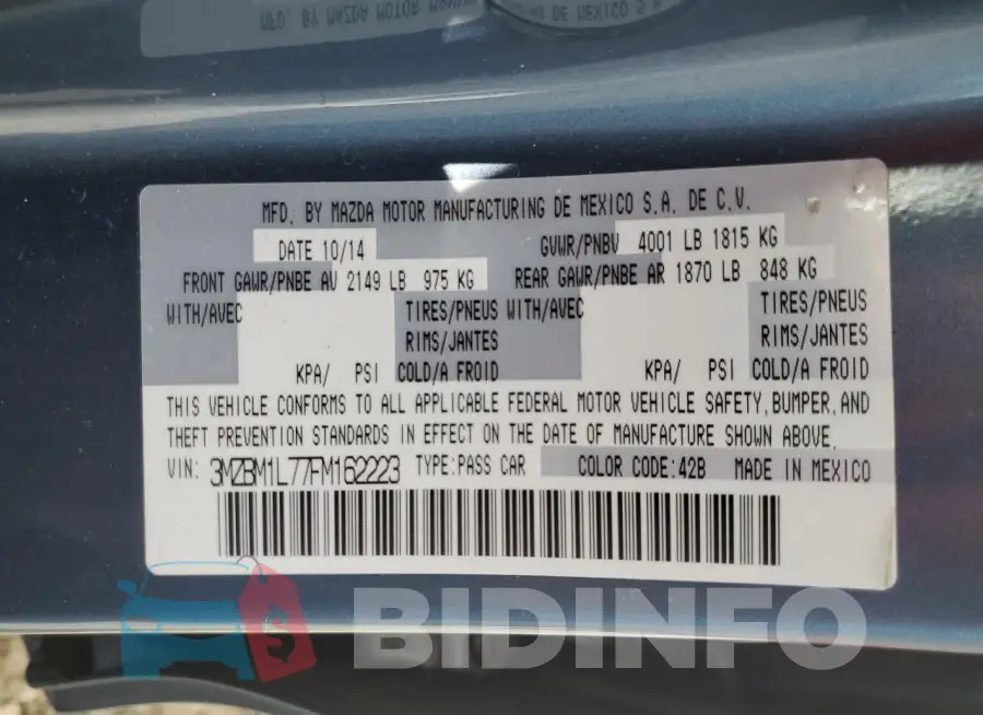3MZBM1L77FM162223 Photo# 12