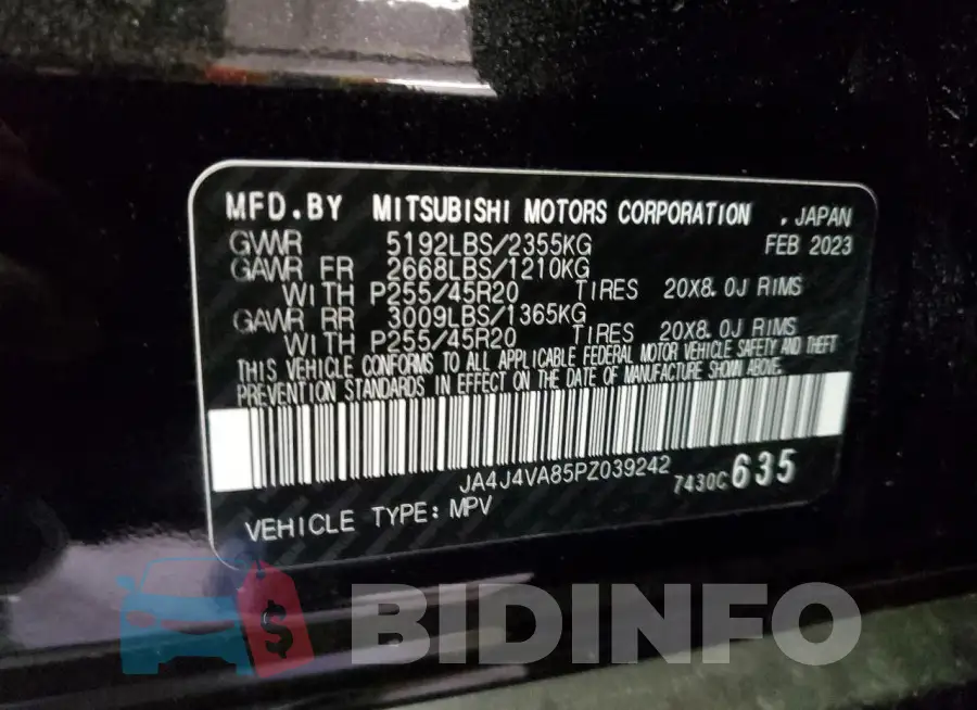 JA4J4VA85PZ039242 Photo# 13