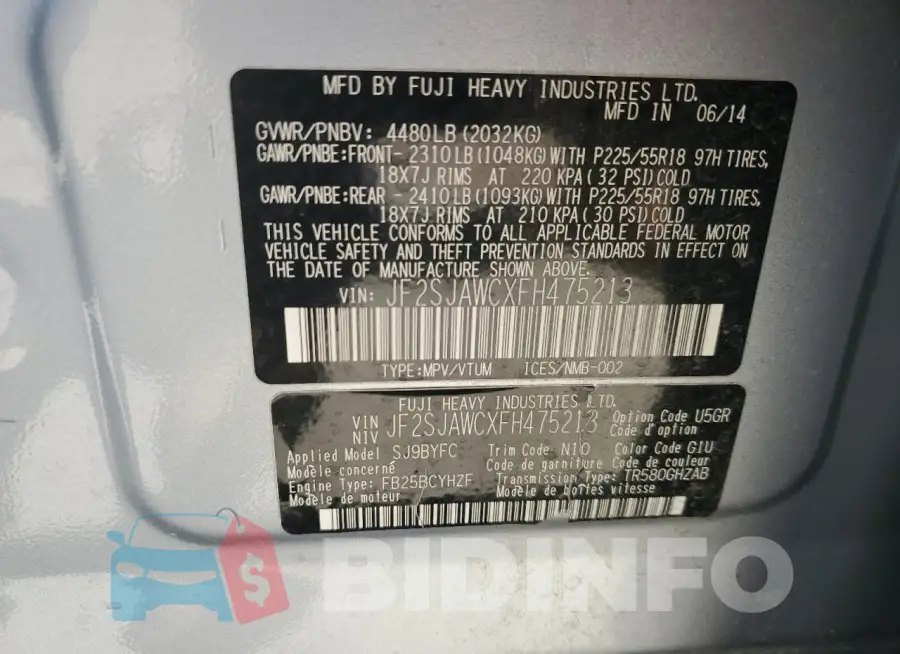 JF2SJAWCXFH475213 Photo# 12
