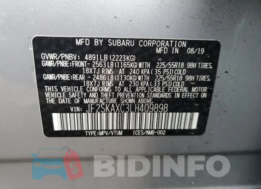 JF2SKAXC3LH409898 Photo# 12