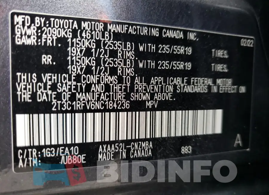 2T3C1RFV6NC184236 Photo# 14