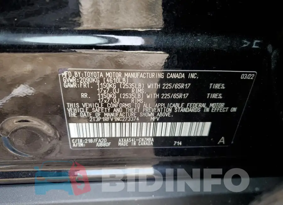 2T3P1RFV1NC273374 Photo# 12