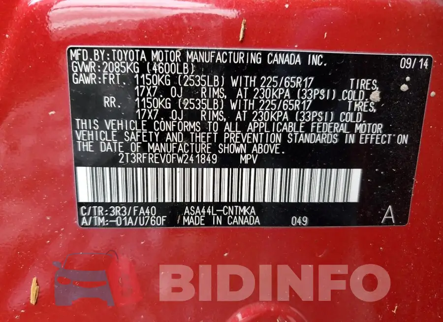 2T3RFREV0FW241849 Photo# 12