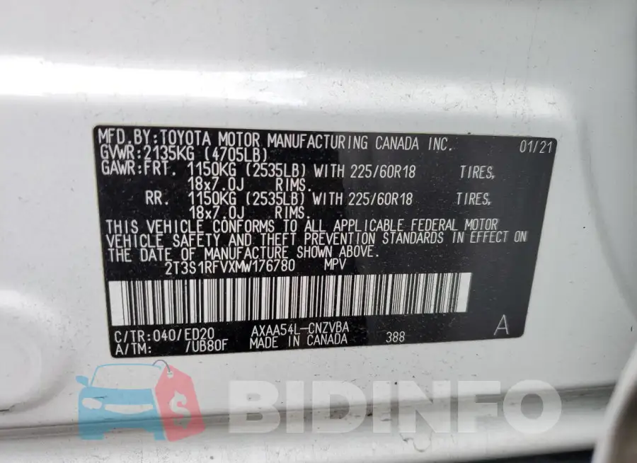 2T3S1RFVXMW176780 Photo# 14