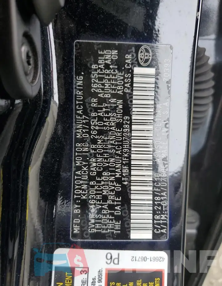 4T1BF1FK9HU729829 Photo# 12