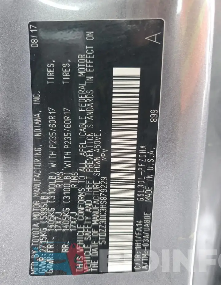 5TDZZ3DC3HS879229 Photo# 13