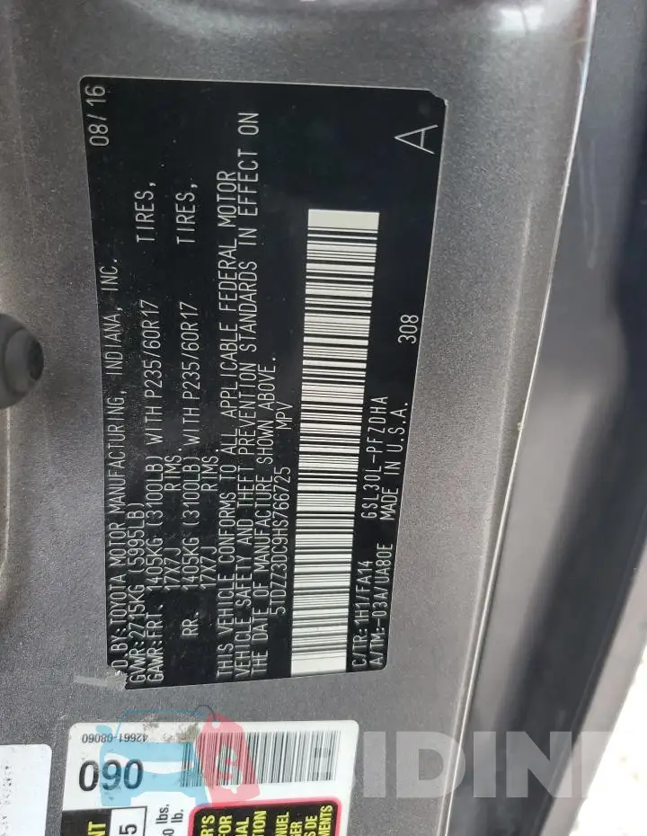 5TDZZ3DC9HS766725 Photo# 13