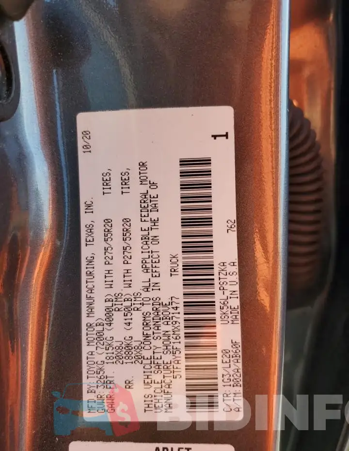 5TFAY5F16MX971477 Photo# 13