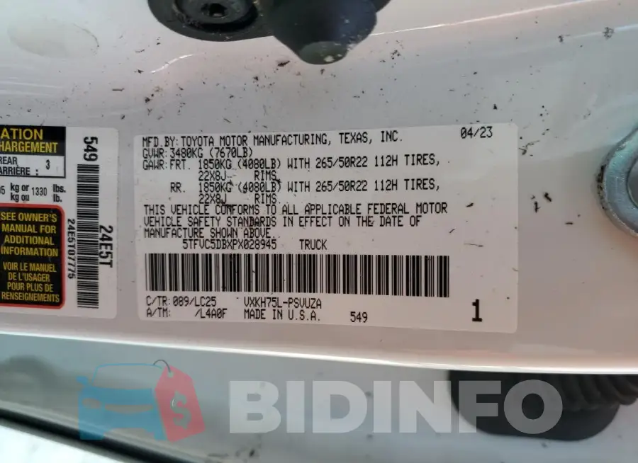 5TFVC5DBXPX028945 Photo# 13