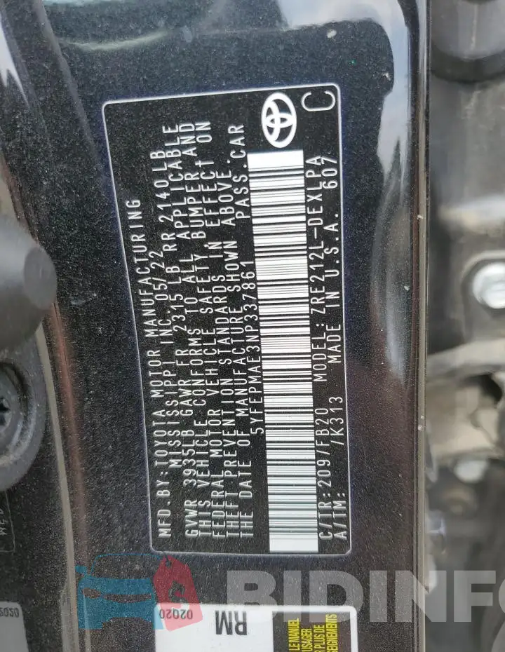 5YFEPMAE3NP337861 Photo# 12