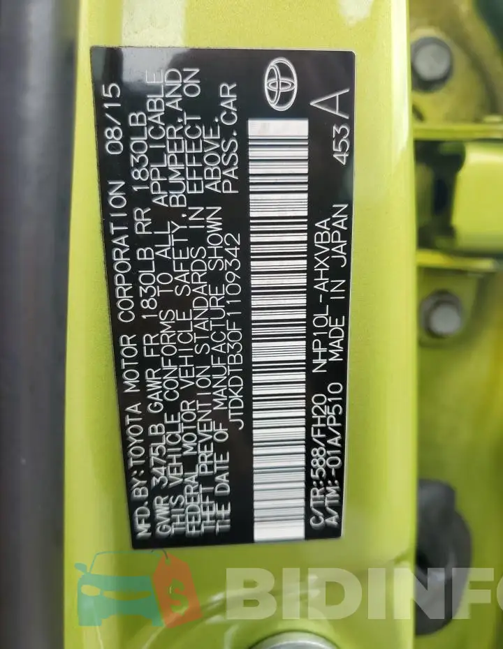 JTDKDTB30F1109342 Photo# 12