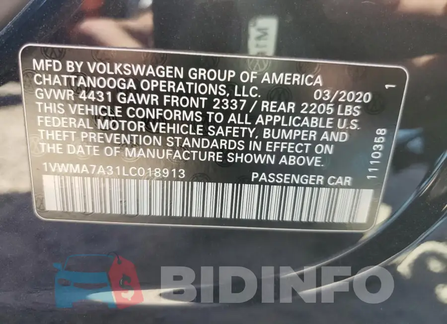 1VWMA7A31LC018913 Photo# 12