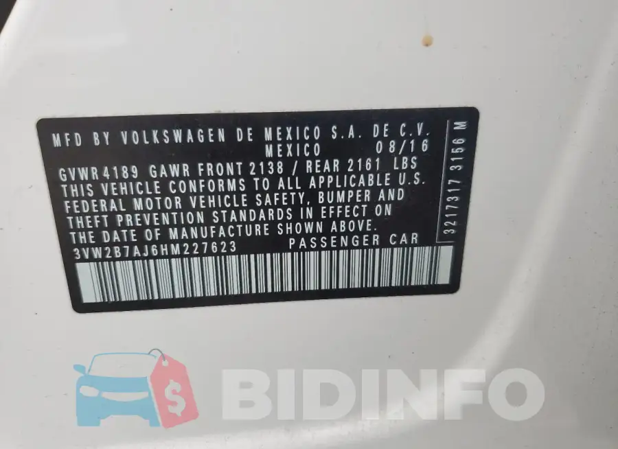 3VW2B7AJ6HM227623 Photo# 12