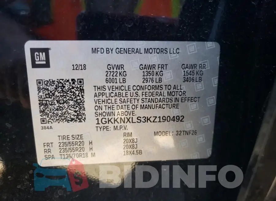 1GKKNXLS3KZ190492 Photo# 13