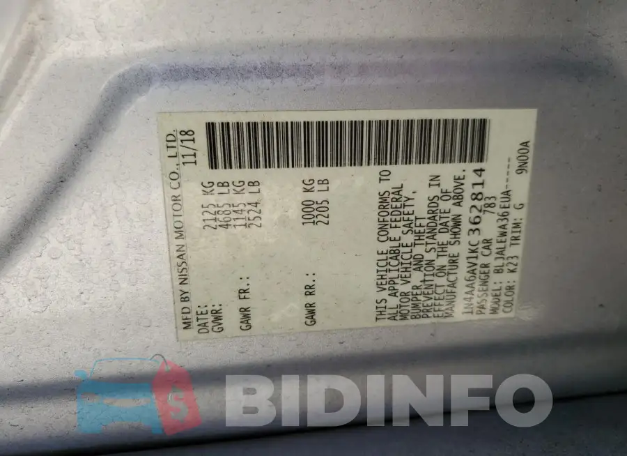 1N4AA6AV1KC362814 Photo# 13