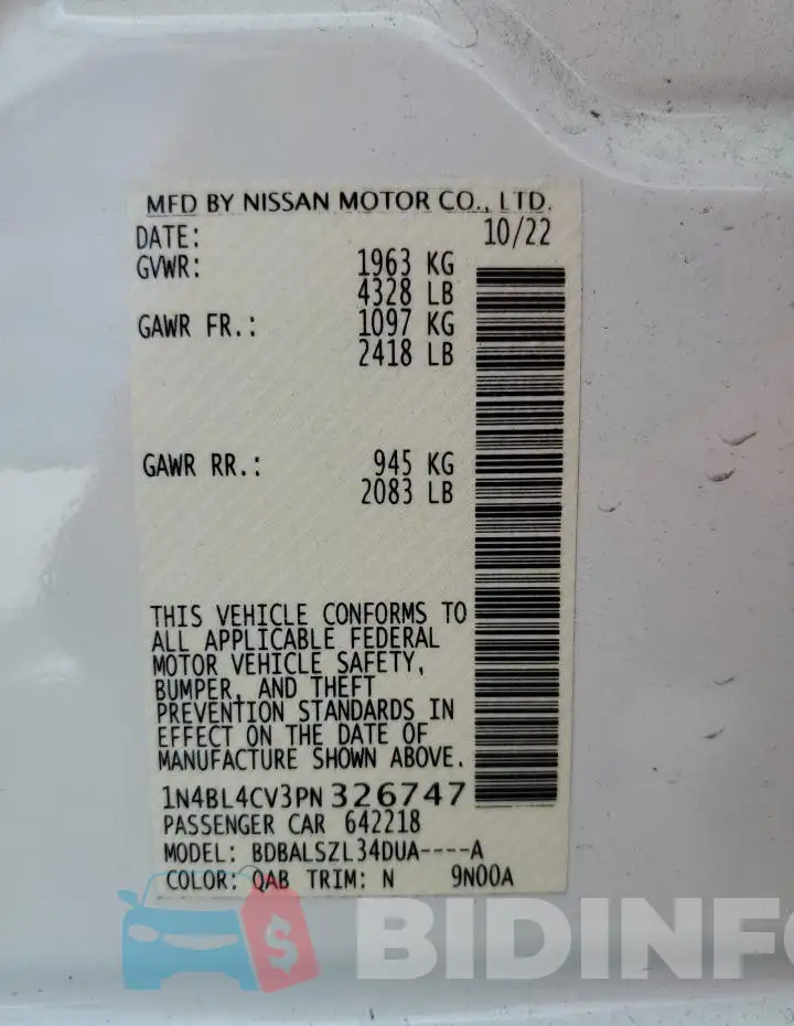 1N4BL4CV3PN326747 Photo# 13