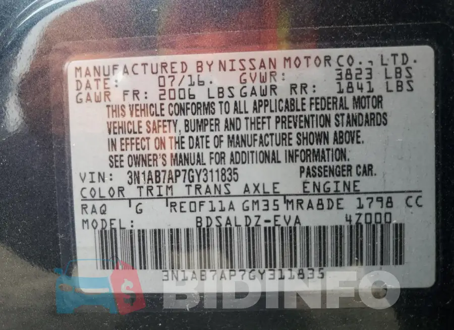 3N1AB7AP7GY311835 Photo# 12