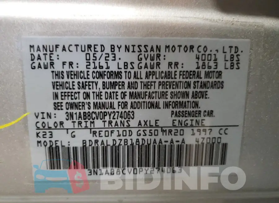 3N1AB8CV0PY274063 Photo# 13