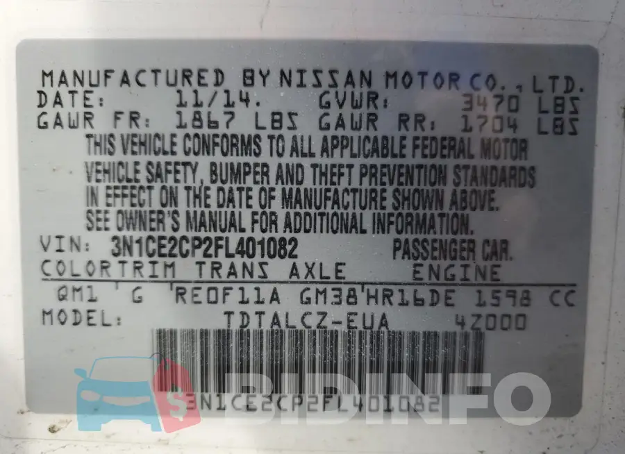 3N1CE2CP2FL401082 Photo# 13