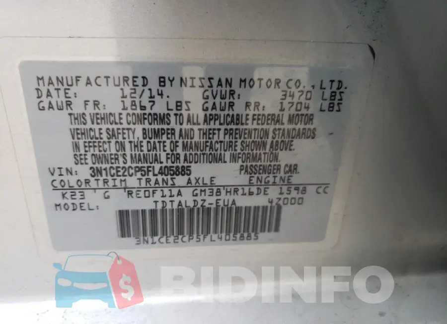 3N1CE2CP5FL405885 Photo# 13