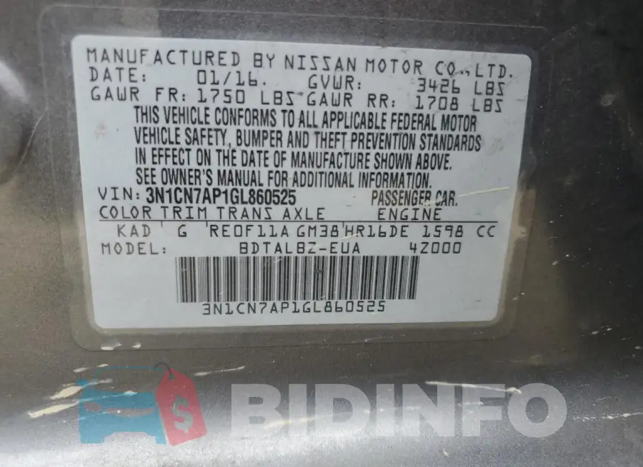 3N1CN7AP1GL860525 Photo# 12
